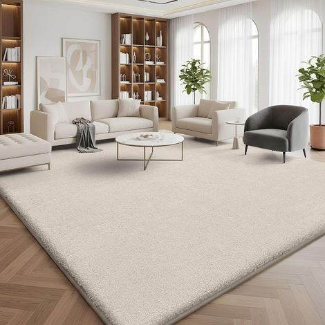 Tapisy moderne pour salon 160x220 cm rond, pelucheux, doux, lavable, avec face antidérapante, à poils courts, extra grand, pour couloir, chambre d'enfant, chambre à coucher, beige (1/5)