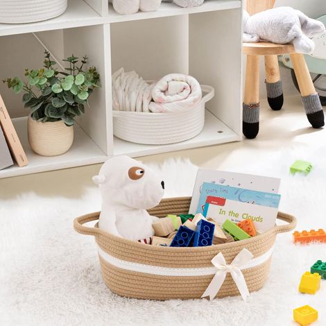 JeiibrZui Home - Panier de rangement en coton - 33 x 25 x 12 cm - 1 pièce - Noir et kaki - Panier tressé pour serviettes, jouets et cadeaux (1/5)