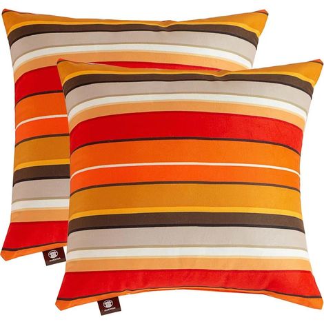 Set di 2 Federe per Cuscini 45x45 cm Decorative Arancioni a Righe (1/5)