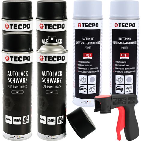 TECPO 2x Autolack schwarz matt 500 ml + 4x TECPO Grundierung grau Sprühdose Primer 500 ml (1/5)