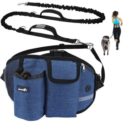 Laisse Chien Laisse Mains Libres Chien Jusqu'à 110kg Absorption de Choc, Confortable, Couture Réfléchissante, Idéal pour Course à Pied, Jogging et Marche (Bleu)