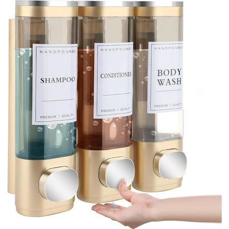 Filiyano-Distributeur de savon mural, distributeur de savon de douche à trois compartiments, 3 x 300 ml, doré (1/4)
