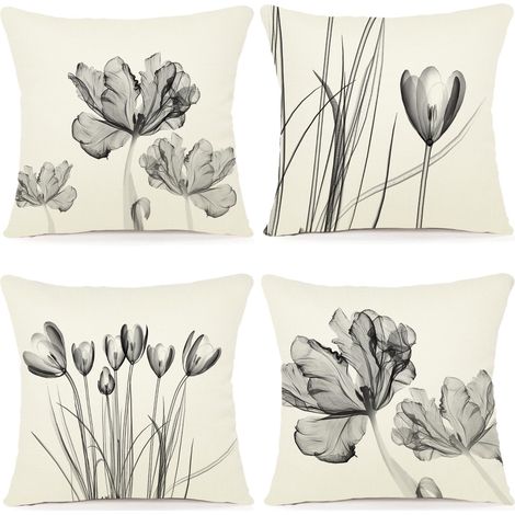 Lot de 4 Housse Coussin 50x50 Florale Peinture à l'aquarelle Housses de Coussin Décoratives en Coton Lin Taie Oreiller de Canapé Housse De Coussin carré pour Lit Voiture De La Maison Canapé (1/5)