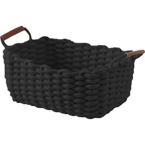 Panier de Rangement en Corde de Coton Organisateurs de Paniers de Rangement Rectangulaires Naturels DéCoratifs Pour Chambre de BéBé, Chambre à Coucher, Salon, Noir, Medium