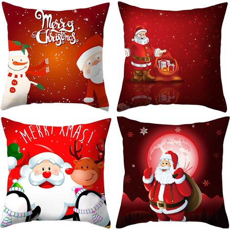Lot de 4 housses de coussin décoratives de Noël pour canapé, bureau, chambre ou salon (45 x 45 cm). (1/5)
