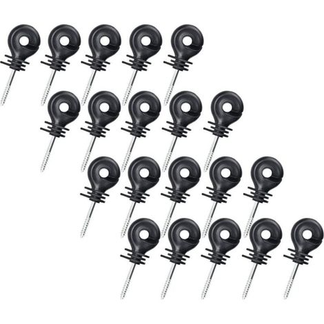 20pcs Isolateurs à Visser, Isolateurs Annulaires, Clôture Électrique Isolateurs à Vis, pour Poteau en Bois (Noir) (1/5)