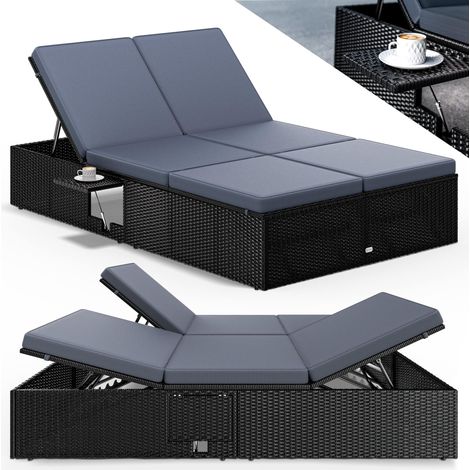 CASARIA® Tumbona Doble Jardín 200x115cm con Mesa Plegable Cojín Poliratán Resistente Intemperie 7 Posiciones 2 Personas Color a Elegir Schwarz Anthrazit (de)