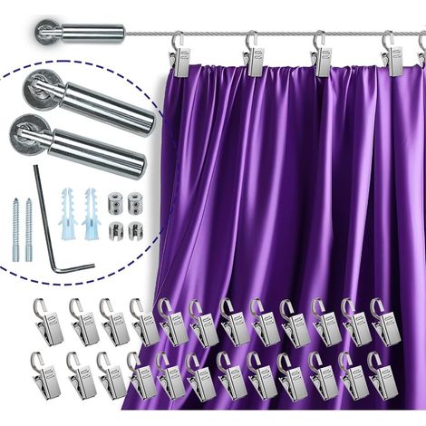 A complete set of 5-meter stainless steel curtain rods, wire mesh curtain rods, wire clotheslines, and clothes racks. (1/5)