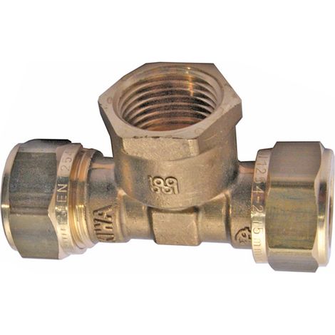 Messing Klemmverschraubung T-Stück 28 x 3/4" IG x 28 mm Kupferrohre