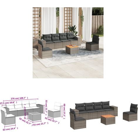 Salon de jardin avec coussins 7 pcs gris résine tressée - Ensemble Salon De Jardin - Meuble Extérieur - Résine Tressée - Rotin Synthétique - Fauteuil Jardin - Home & Living (1/3)