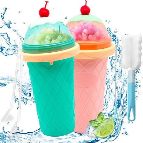 Slushy Cup 2-Piece Set, Slush Ice Maker, Homemade Smoothie Cup, Smoothie Pinch Ice Cup, Frozen Drink Cup, With 2 in 1 Straw and Spoon Brush, DIY Homemade Smoothie Cups for Kids and Family (1/5)