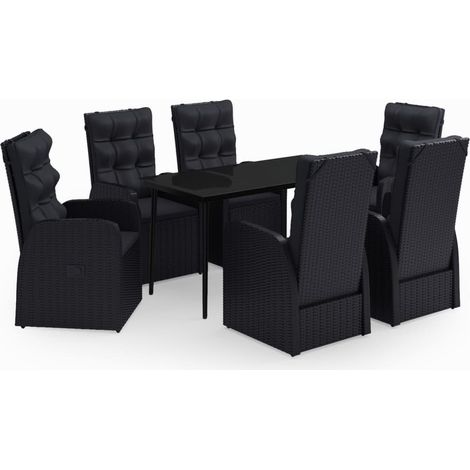 Mobile per sala da pranzo da giardino con cuscini 7 pezzi nero 020014608