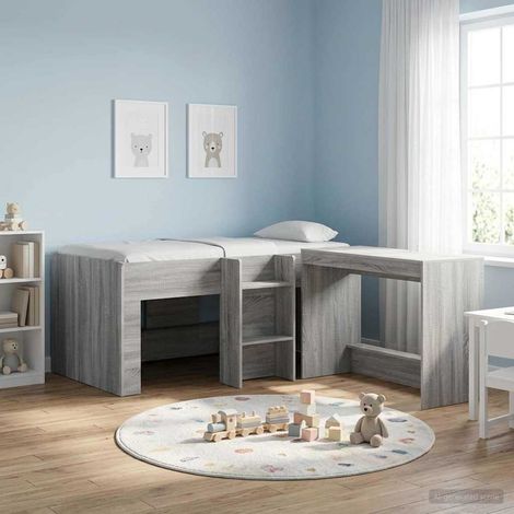 Lit mezzanine enfant avec échelle en bois d’ingénierie gris Sonoma 80 x 160 cm - PANGIVO (1/5)