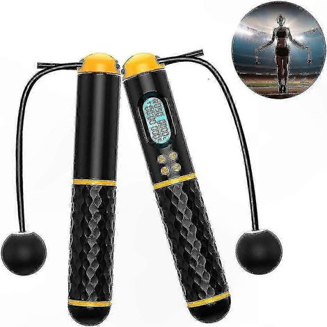 Corde à sauter numérique ajustable, entraînement physique à domicile, corde à sauter sans fil lestée unisexe, noire. (1/5)