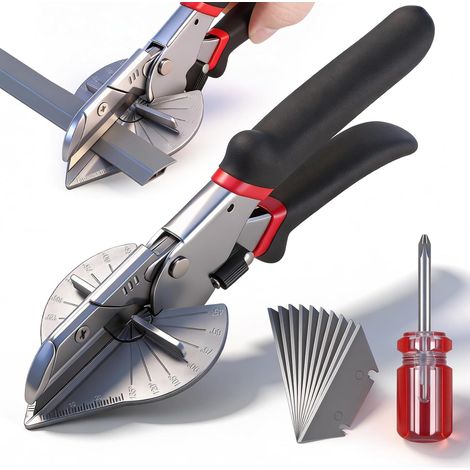 Cisailles à Onglets Multi-Angles 45 ° -135 °avec 10 Lames de Rechange et Tournevis, Outil de Coupe avec Poignée Antidérapante et Cadran Clair pour Couper des Tuyaux en PVC, Liège, Branches, Fils (1/5)