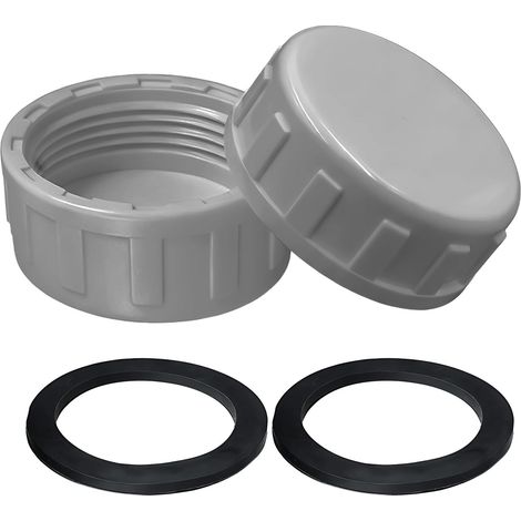 Lot de 2 Bouchons d'Obturation avec Joint, Femelle Taraudé Anti-Fuite pour Tuyau d'Évacuation Machine à Laver de Cuisine et Salle de Bain (50 mm, Gris) (1/5)