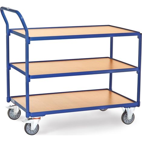 fetra Tischwagen, 3 Holz-Plattformen, Ladefläche 1000 x 600 mm, Schiebegriff hochstehend (1/2)