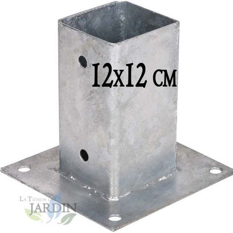 Base para Poste 12x12 cm Zincada Acero Anclaje Suelo Soporte para Postes de Madera cuadrados Base 17,5x17,5 cm