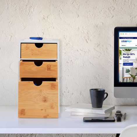 Schreibtisch organizer mit 3 schubladen bambus mdf