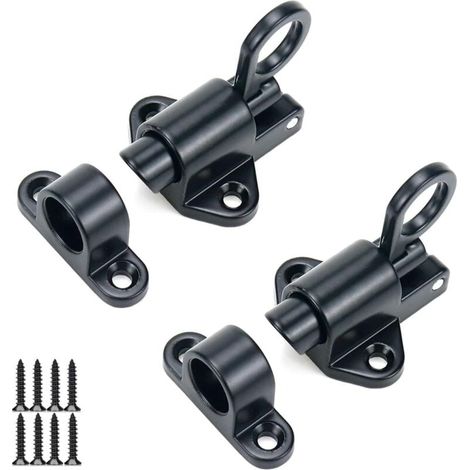 2 Pièces Verrou Porte à Rebond Loquet Porte en Alliage D'aluminium avec Vis Verrou à Ressort de Sécurité, Automatique Verrou Porte pour Portes en Bois Fenêtres Portes de Placard (Noir) (1/4)