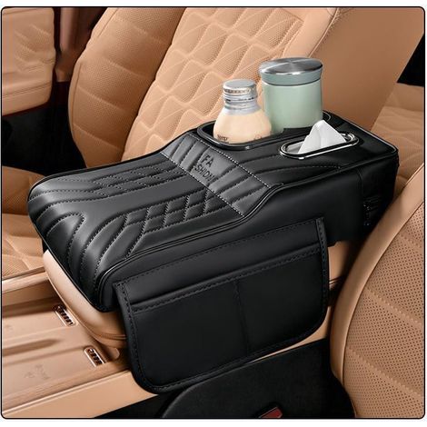 SHITONGSHANGMAO Voiture Housse d'Accoudoir Central pour Mitsubishi Outlander 2023 2024 2025, Cuir Console Centrale Accoudoir Couverture avec 2 Poches De Rangement,Black (1/5)