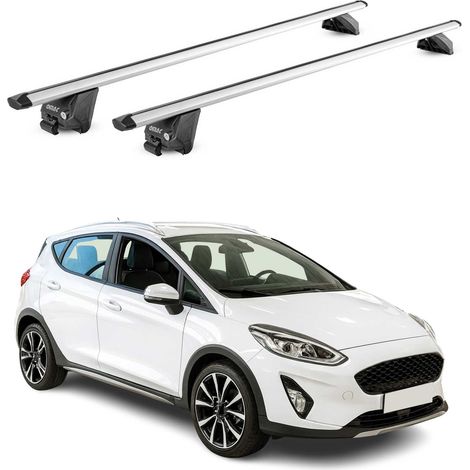 OMAC Barres de toit aluminium certifiées TÜV pour Ford Fiesta Active 2018-2023 – Pour rails de toit intégrés – Rainure en T – Charge max 100 kg – 2 antivols Argent (1/5)