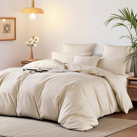 Bettwäsche-Set 155x220 cm Baumwolle Mako Satin Beige Öko-Tex