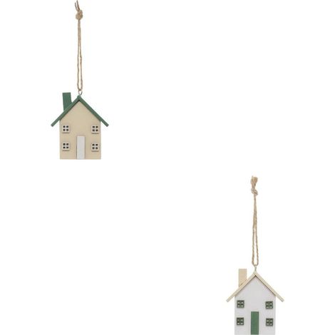 Lot de 2 suspensions de sapin maison en bois blanc et vert 7 cm - Feeric lights & christmas (1/4)