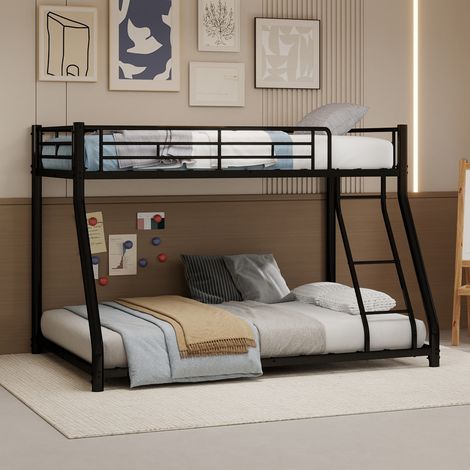Cadre lit superposé métal robuste lits 90x140cm et 140x190cm barrières sécurité échelle échellon, moderne