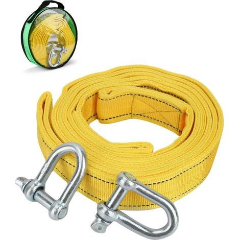 13' Sangle Remorquage Voiture,Corde de Remorquage Voiture,Sangle de Remorquage avec 2 Crochets de Sécurité,Corde de Remorquage d'urgence,Convient pour Remorquer la Plupart des Véhicules (1/4)