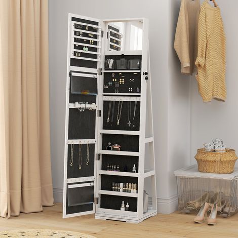 Miroir pivotant pour bijoux de chambre avec 2 clés, bois blanc et verre, 38 x 38 x 160 cm (1/5)