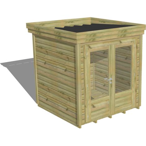 ABRI DE JARDIN bois Pin autoclave 27mm - 2,14x2,14m / 4,6m2 - Bac acier - Plancher bois (1/5)