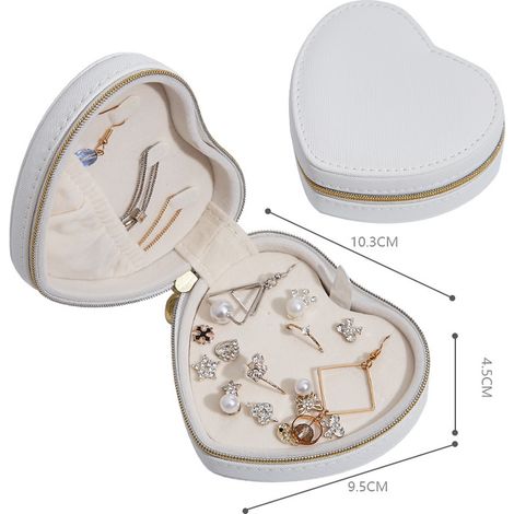 Boîte à bijoux de rangement pour boucles d'oreilles, colliers et bagues - Blanc (1/3)