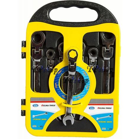 SET 7 CHIAVI A CRICCHETTO CON TESTA SNODATA MM 8/19 RATCHET IN VALIGETTA