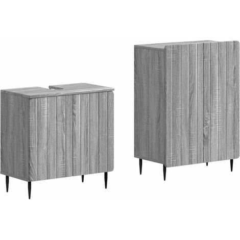 Ensemble meuble de salle de bain sous-vasque et rangement bois d'ingénierie gris sonoma lot de 2 (1/5)