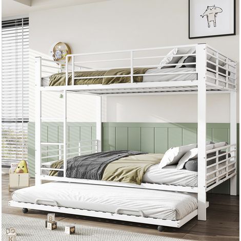 Lit superposé 140x200 cm en métal blanc, gain de place pour chambre, sans matelas FloraGrace (1/5)