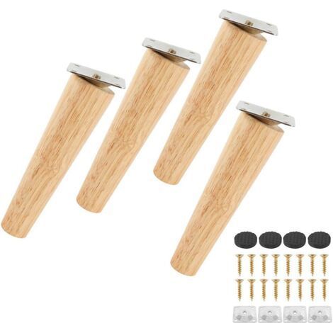 Ensemble de 4 pieds de canapé en bois massif, pieds de meuble TV, pieds de lit, pieds de remplacement fiables en bois avec patin antidérapant, plaque de montage et vis (hauteur 15 cm, inclinés). (1/2)