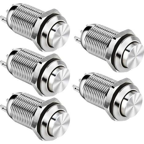 Interrupteur à bouton-poussoir momentané étanche de 12 mm, interrupteurs à bouton-poussoir SPST sans métal, interrupteur momentané 2 A, 12 V/24 V/125 V/250 V, paquet de 5 (haute hauteur). (1/4)