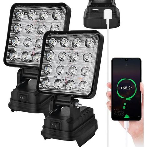 Lot De 2 Lampes De Travail Led Sans Fil Pour Makita 18 V-27 W-Projecteur Led Portable-Projecteur De Chantier Avec Charge Usb[CA109] (1/5)