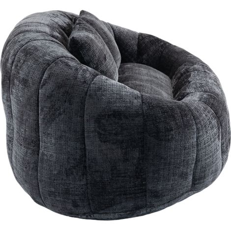 Sofá puff de chenilla negra con respaldo alto y espuma viscoelástica 150x95x63 cm HOMVRA (1/5)