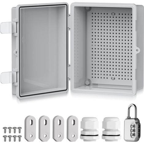 Boîte de distribution étanche IP67 - Boîtier en plastique ABS étanche - Boîtier extérieur - Boîte électrique avec accessoires de montage - 22 x 17 x 11 cm - Armoire électrique grise (1/5)