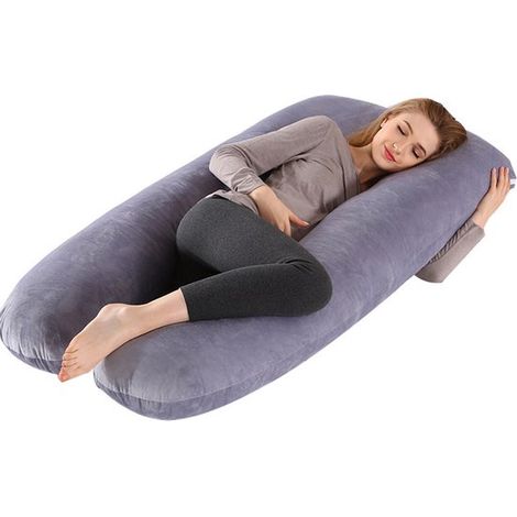Almohada de embarazo en forma de U con funda de terciopelo extraíble - Almohada de embarazo para maternidad y sueño - Para mujeres y adultos (1/5)