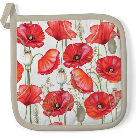 Manique de cuisine fleurie coquelicots en coton 20 × 20 cm (1/2)