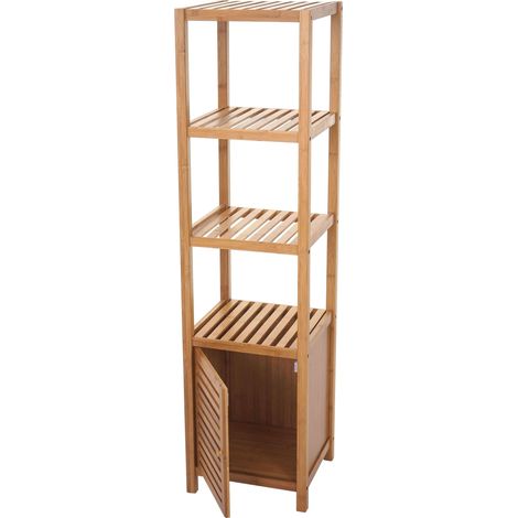 Mensola da bagno mensola portaoggetti con anta in bambù 140x36x34cm 040001268