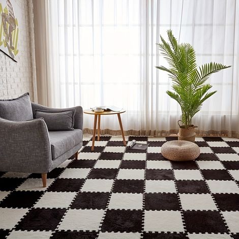 Tapis en mousse souple à poils longs, 12 pièces, tapis de protection antidérapant, carrelage de sol, tapis de jeu d'exercice, décoration de chambre (1/5)