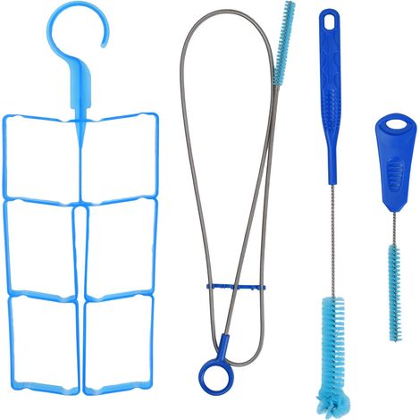 Kit de limpieza de bolsas de agua 4 en 1, que incluye un cepillo largo y flexible, un cepillo pequeño, un cepillo grande y un soporte de secado plegable, apto para uso en exteriores.