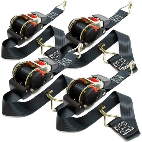 Juego de 4 correas de amarre 3x50mm 750 daN tracción pes con tensor de trinquete 160001511