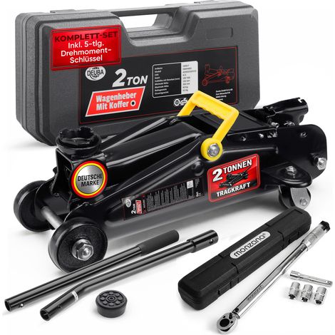 Deuba Kit per Cambio Gomme Cric Idraulico a Carrello da 2t 135-330mm con Cuscinetto in Gomma + Chiave Dinamometrica 6pz. 1/2" 40-210Nm + Valigetta (1/7)