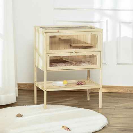 Durable Fir Wood Hamster Cage with Galvanized Wire Mesh, Plexiglass Window, and Easy Access Doors for a Comfortable Home for Pets