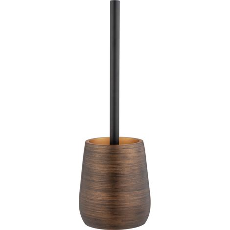 Brosse WC Palena WENKO porte Brosse WC design chic avec anneaux de bronze, manche noir, tête de brosse échangeable 8cm, poly résine, d12,5x37cm, bronze et noir (1/3)